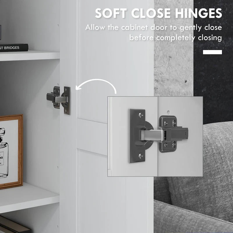 Meuble de rangement mobile de 71 pouces, armoire de garde-manger de style moderne à portes à fermeture en douceur, blanche