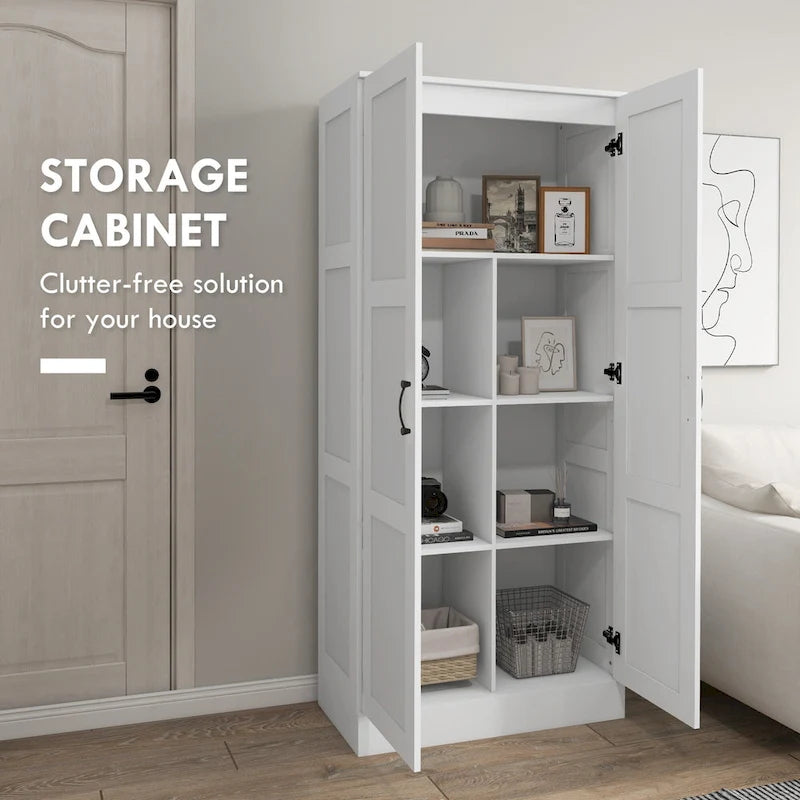 Meuble de rangement mobile de 71 pouces, armoire de garde-manger de style moderne à portes à fermeture en douceur, blanche