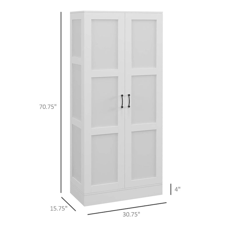 Meuble de rangement mobile de 71 pouces, armoire de garde-manger de style moderne à portes à fermeture en douceur, blanche