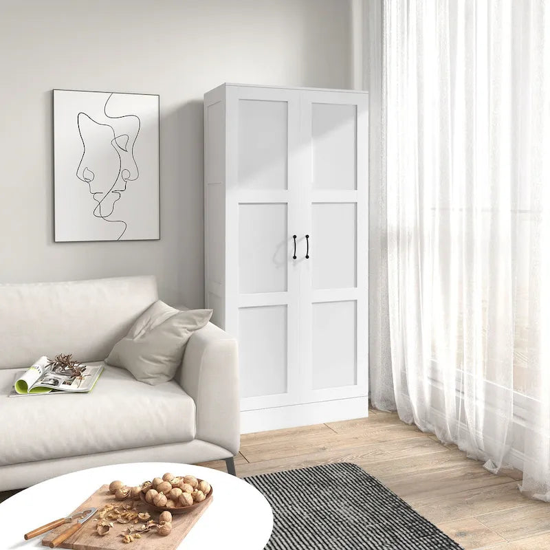Meuble de rangement mobile de 71 pouces, armoire de garde-manger de style moderne à portes à fermeture en douceur, blanche