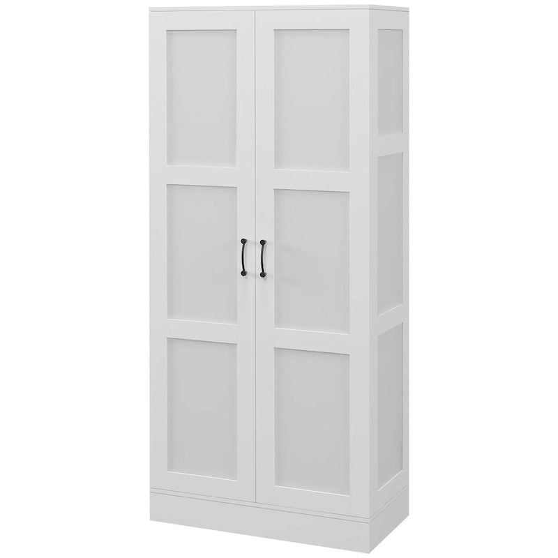 Meuble de rangement mobile de 71 pouces, armoire de garde-manger de style moderne à portes à fermeture en douceur, blanche