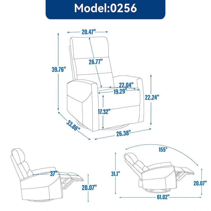 Manueller Relaxsessel aus Stoff mit Wipp- und Drehfunktion für das Wohnzimmer