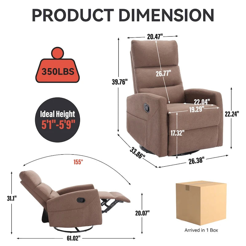 Manueller Relaxsessel aus Stoff mit Wipp- und Drehfunktion für das Wohnzimmer