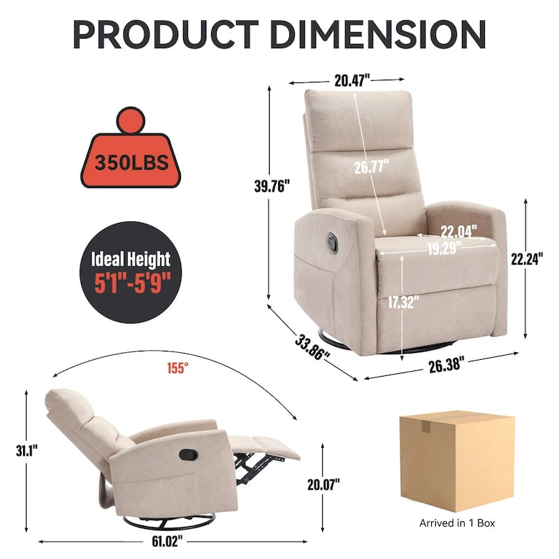 Manueller Relaxsessel aus Stoff mit Wipp- und Drehfunktion für das Wohnzimmer