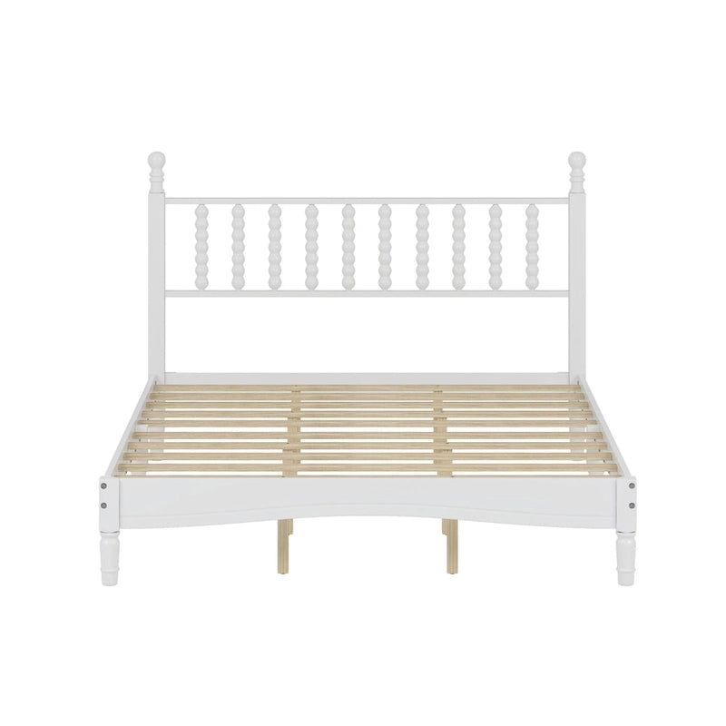 Lit plateforme rétro Queen avec tête de lit en forme de courge et cadre en bois massif