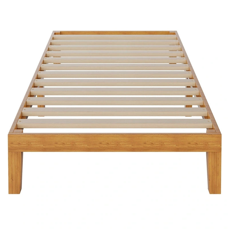 Twin Size Solid Wood Platform Bed with 1000lb Capacity & Storage
