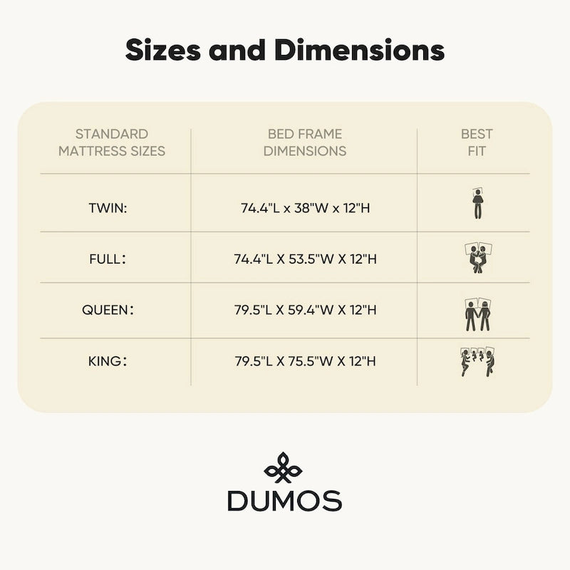 Lit plateforme 1 place en bois massif, capacité de 1000lb et espace de rangement