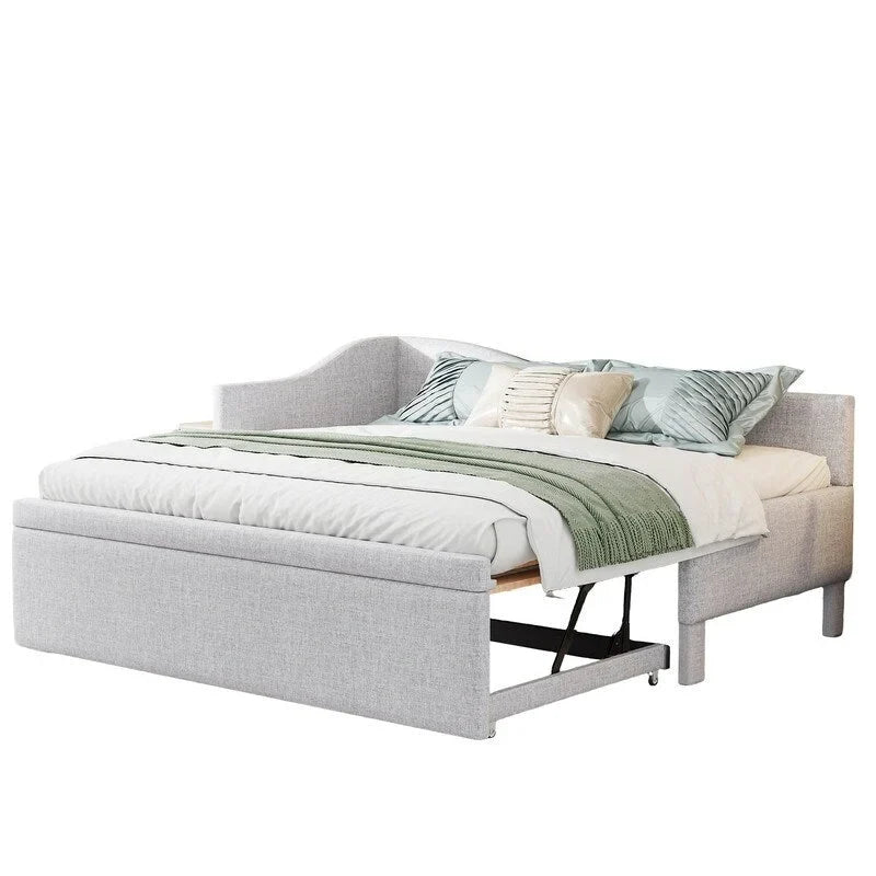Twin-Size L-Shaped Upholstered Daybed With Pop-Up Trundle