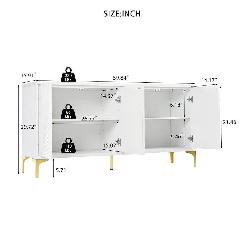 Grifflose Anrichte mit 4 Türen für Esszimmer und Wohnzimmer
