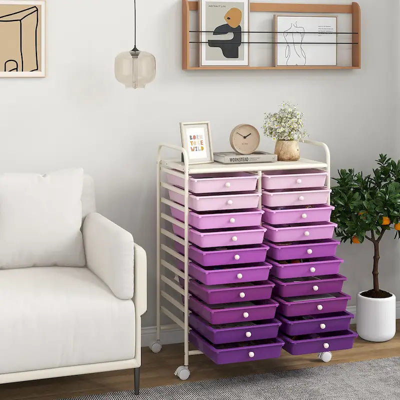 Chariot de rangement roulant à 20 tiroirs pour fournitures d'art et loisirs créatifs, sur roulettes