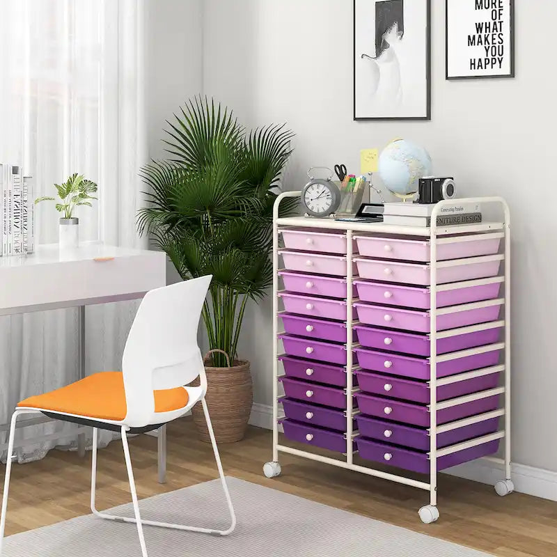 Chariot de rangement roulant à 20 tiroirs pour fournitures d'art et loisirs créatifs, sur roulettes