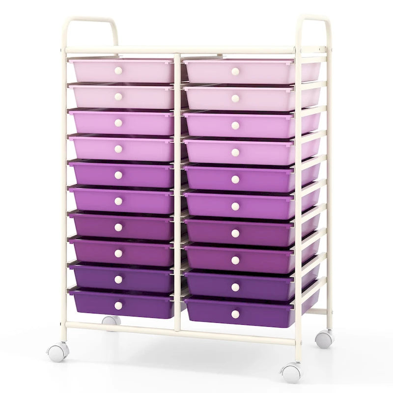 Chariot de rangement roulant à 20 tiroirs pour fournitures d'art et loisirs créatifs, sur roulettes