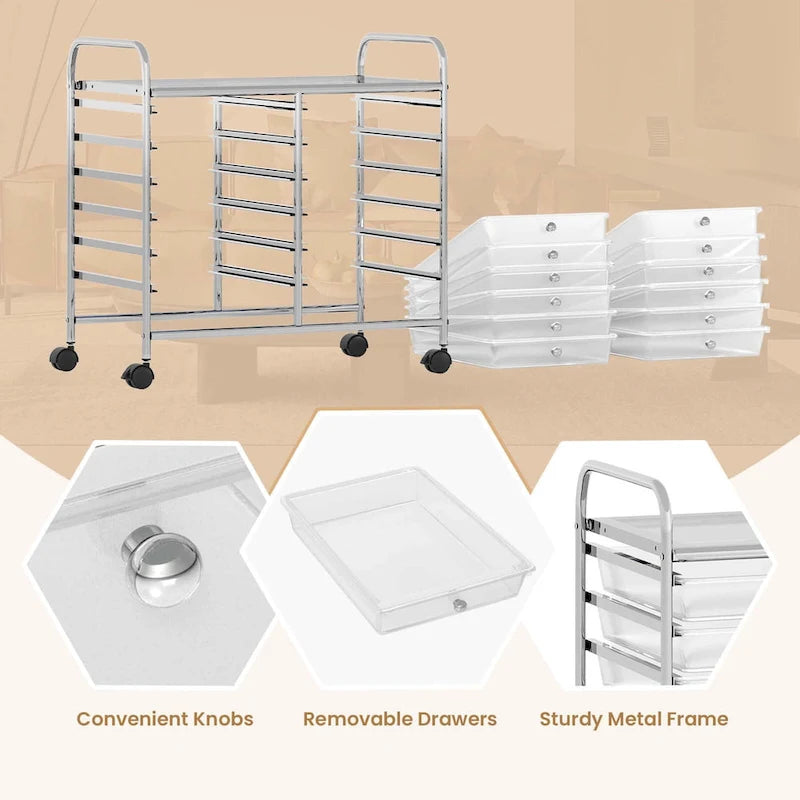 12-Drawer Rolling Storage Cart Mobile Utility Cart on Wheels