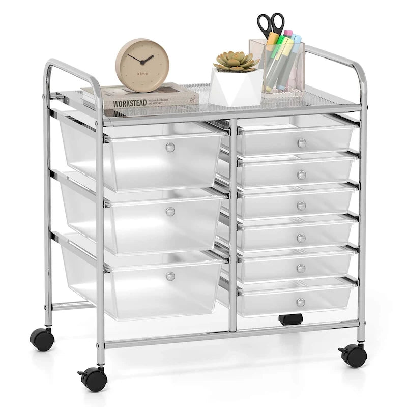 Rollwagen mit 9 Schubladen zur Aufbewahrung, mobiler Schubladenwagen, Mehrzweckwagen
