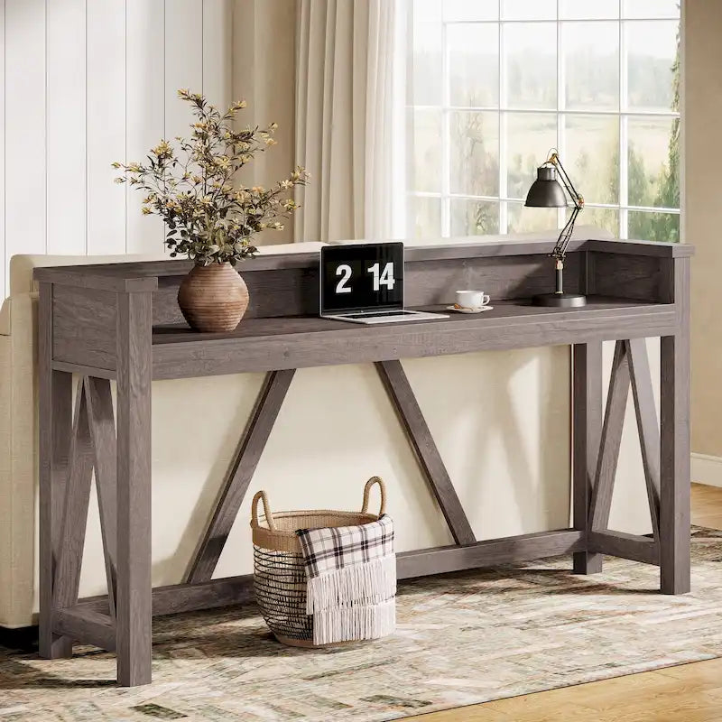 Table console de 63 pouces de long, table console rustique en bois