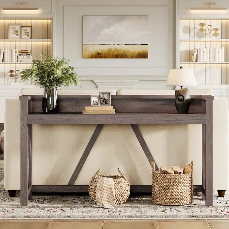 Table console de 63 pouces de long, table console rustique en bois