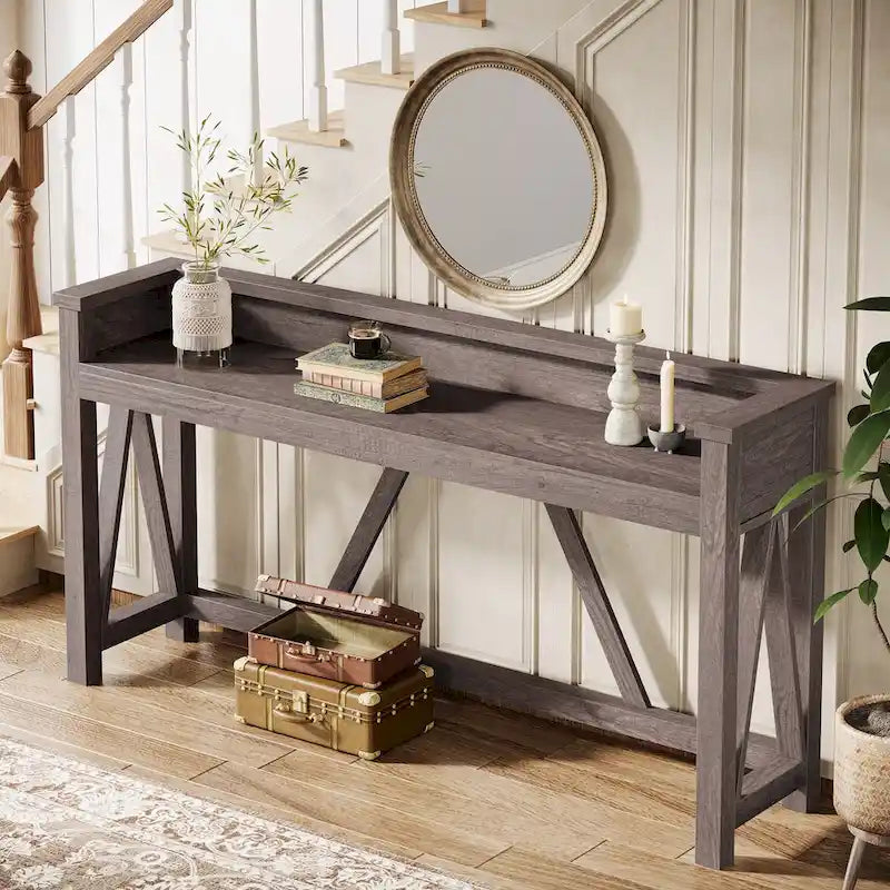 Table console de 63 pouces de long, table console rustique en bois