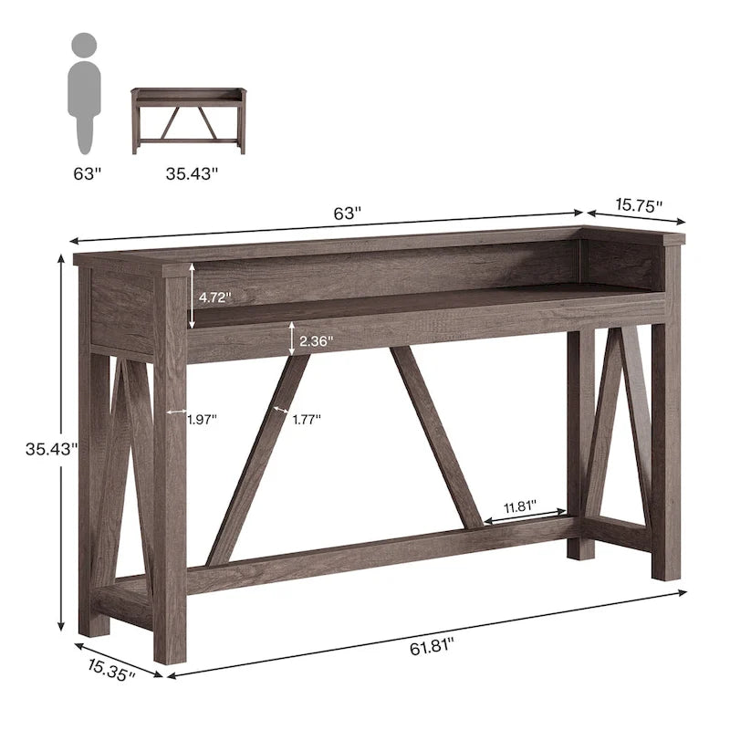 Table console de 63 pouces de long, table console rustique en bois