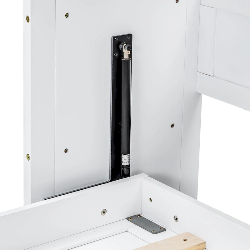 Lit escamotable XL avec bureau et éclairage LED, cadre de lit en bois massif avec station de recharge USB, pour petits espaces et bureaux à domicile