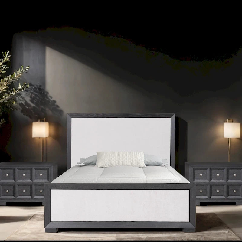 Lit à panneaux en tissu et bois massif de style classique moderne