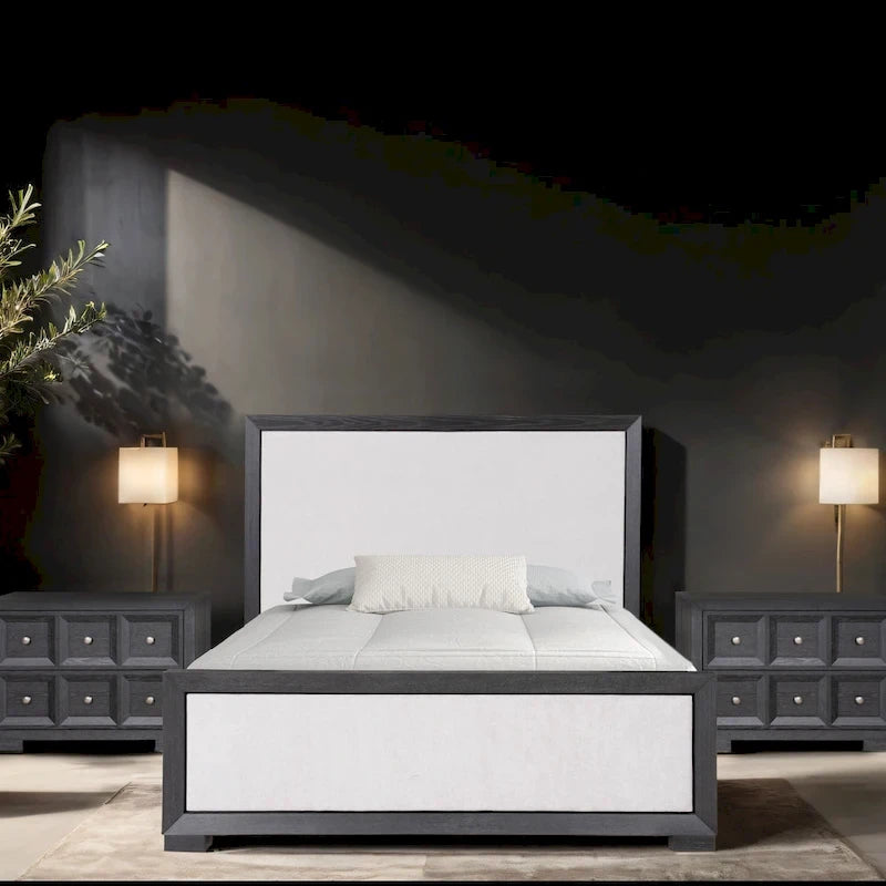 Lit à panneaux en tissu et bois massif de style classique moderne
