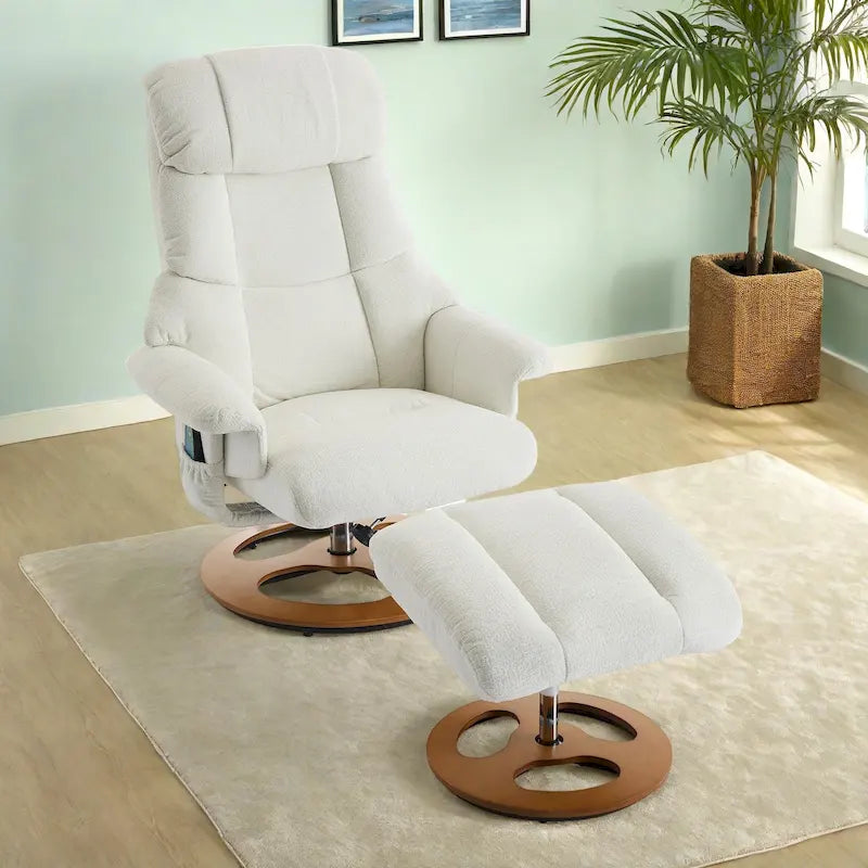 Chenille-Massagesessel mit 360°-Drehfunktion und Hocker, Massage- und beheizter Sitzfläche