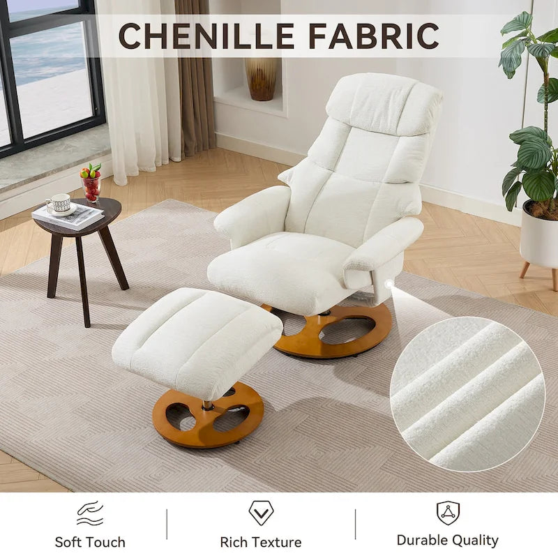 Chenille-Massagesessel mit 360°-Drehfunktion und Hocker, Massage- und beheizter Sitzfläche