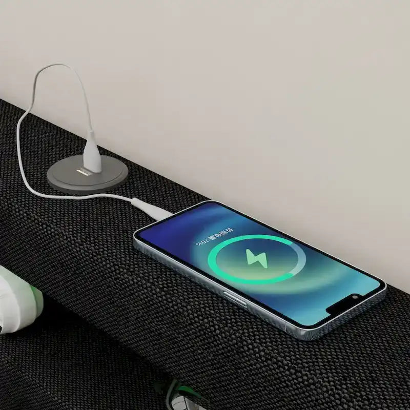 Lit plateforme Queen gris foncé avec 4 tiroirs de rangement, ports USB et éclairage LED