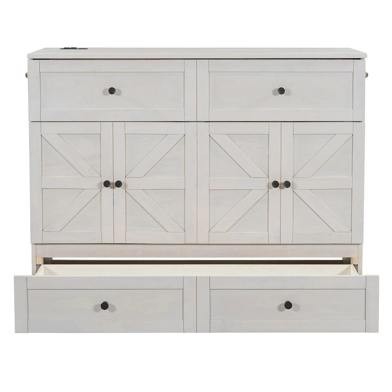 Lit escamotable moderne 2 places avec tiroirs de rangement polyvalents et USB