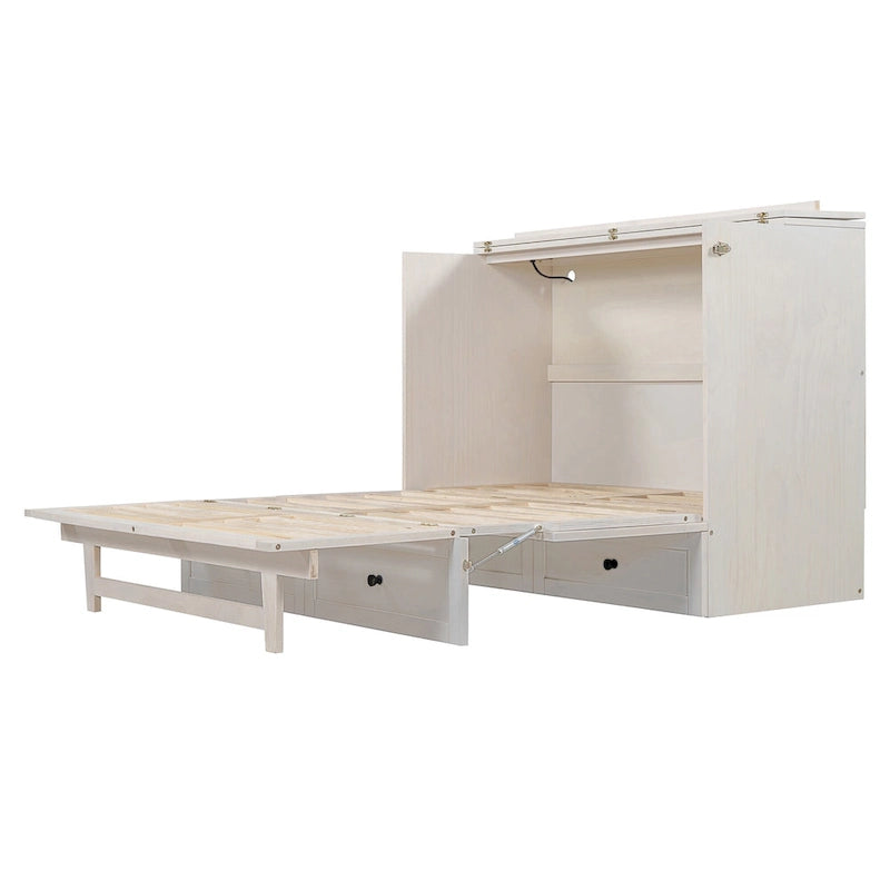 Lit escamotable moderne 2 places avec tiroirs de rangement polyvalents et USB