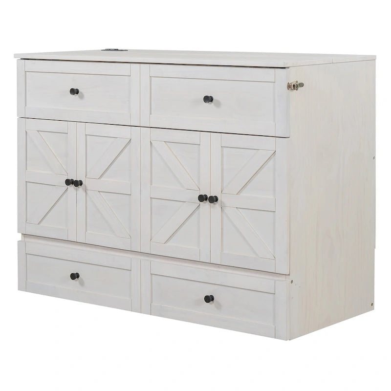 Lit escamotable moderne 2 places avec tiroirs de rangement polyvalents et USB