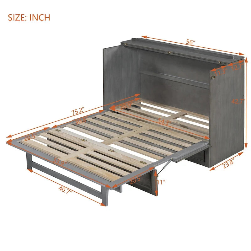 Lit escamotable moderne 2 places avec tiroirs de rangement polyvalents et USB