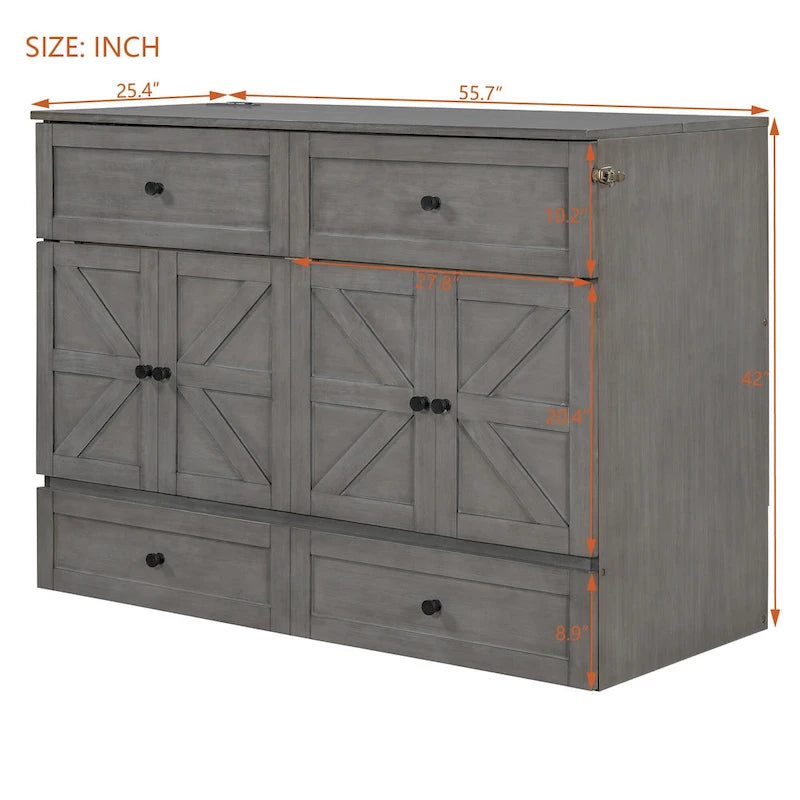 Lit escamotable moderne 2 places avec tiroirs de rangement polyvalents et USB