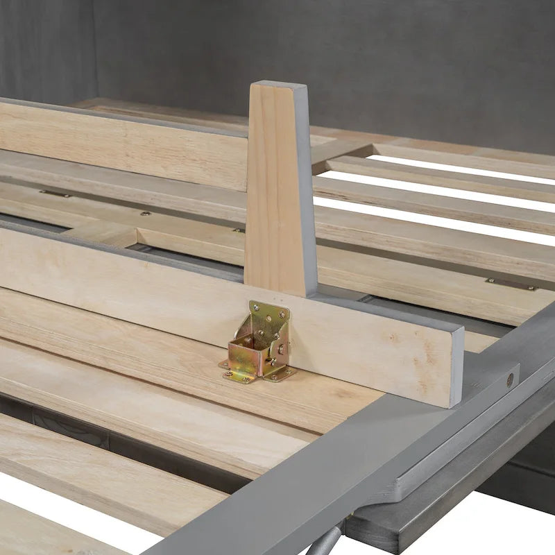 Lit escamotable moderne 2 places avec tiroirs de rangement polyvalents et USB