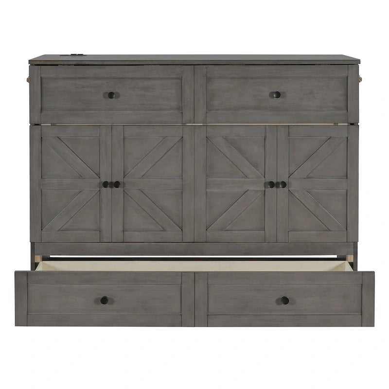 Lit escamotable moderne 2 places avec tiroirs de rangement polyvalents et USB