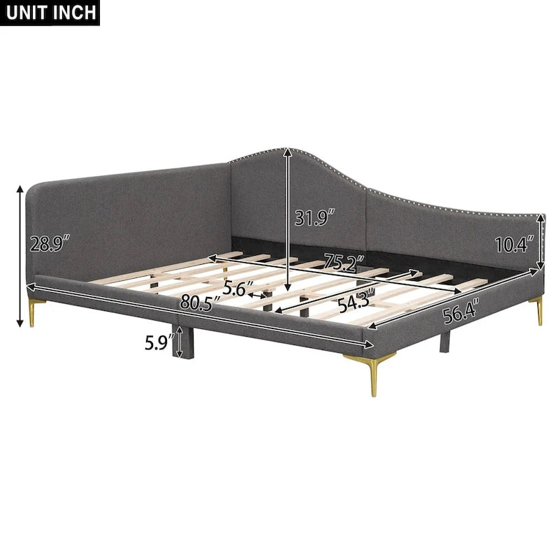 Grey Full Size Upholstered Daybed with Armrest