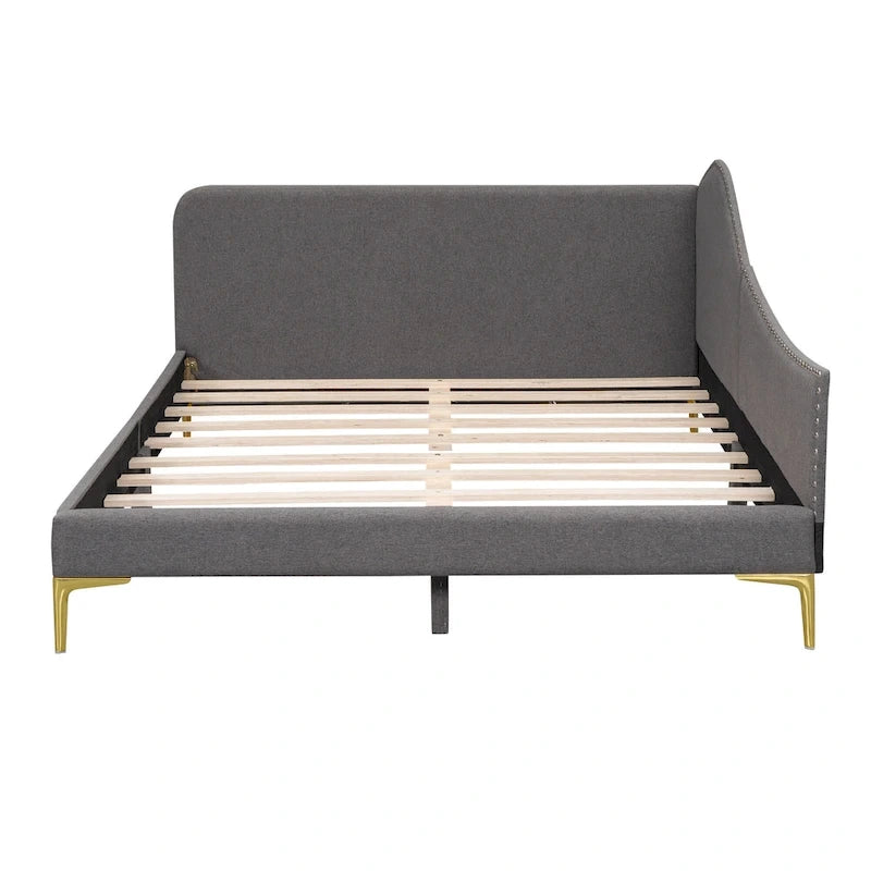 Grey Full Size Upholstered Daybed with Armrest