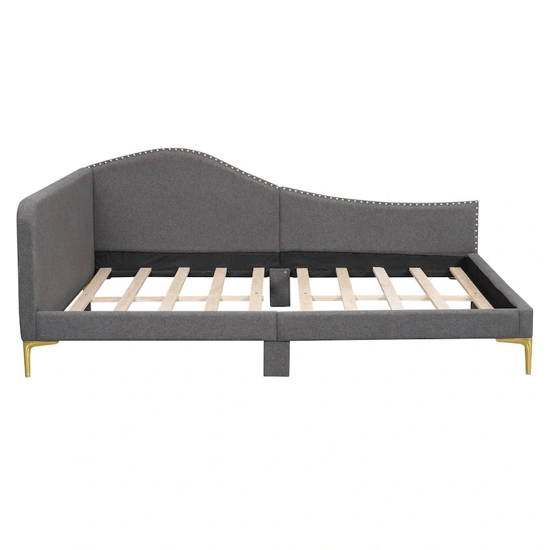 Grey Full Size Upholstered Daybed with Armrest