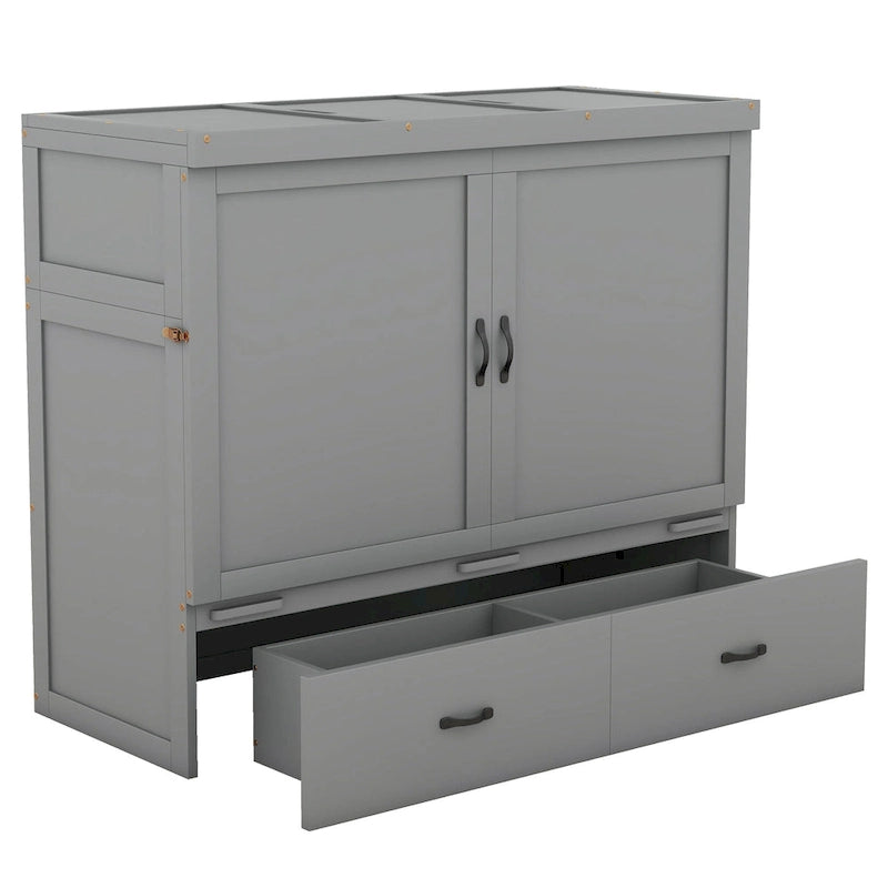 Lit escamotable double en pin avec USB et tiroir