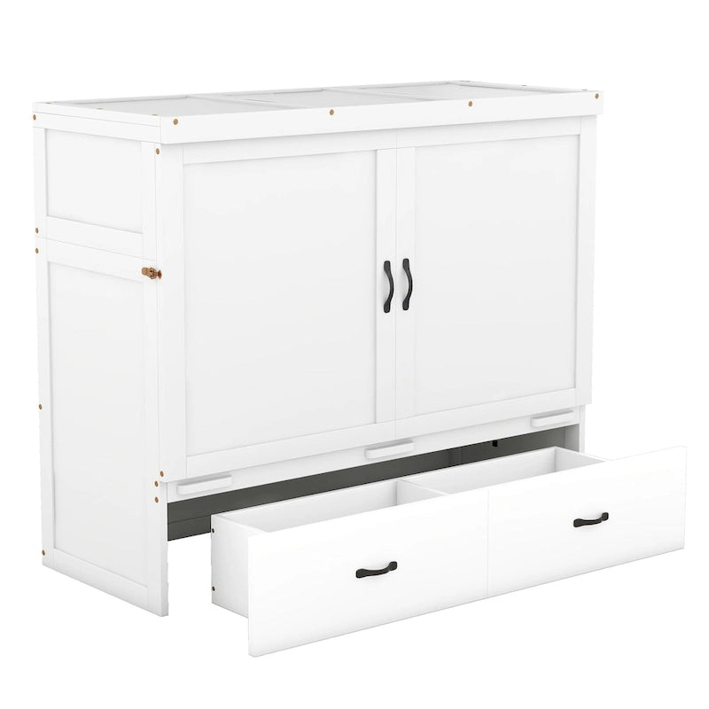 Lit escamotable double en pin avec USB et tiroir