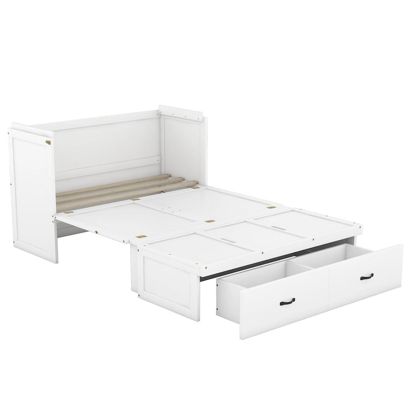 Lit escamotable double en pin avec USB et tiroir