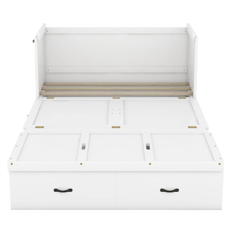 Lit escamotable double en pin avec USB et tiroir