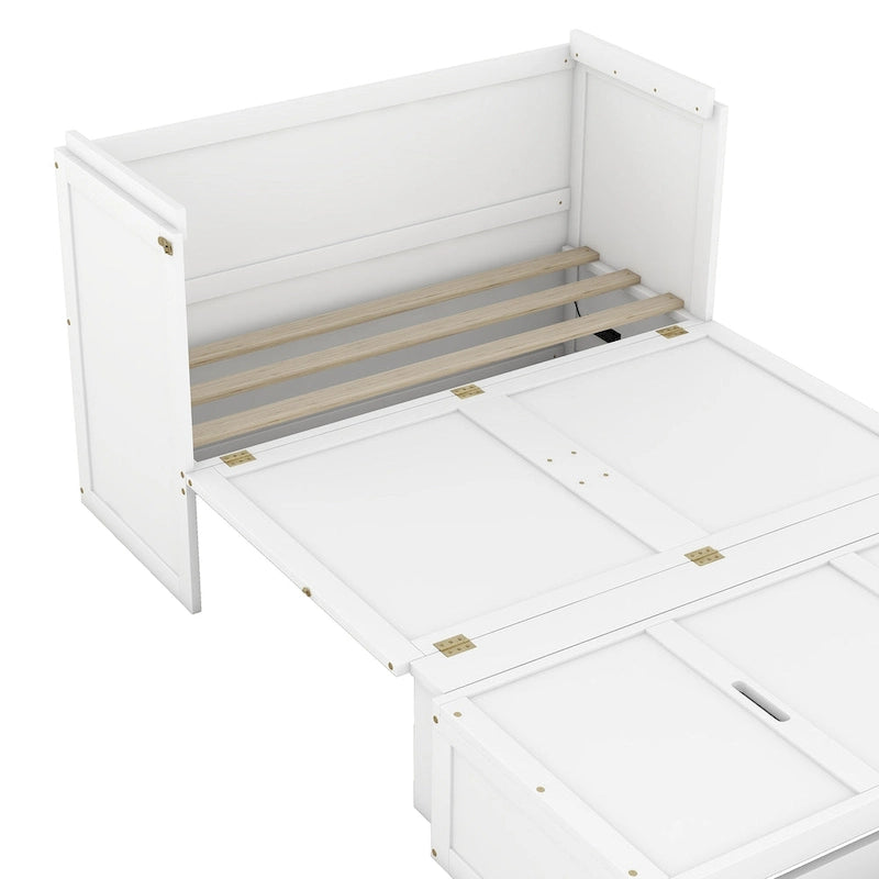 Lit escamotable double en pin avec USB et tiroir