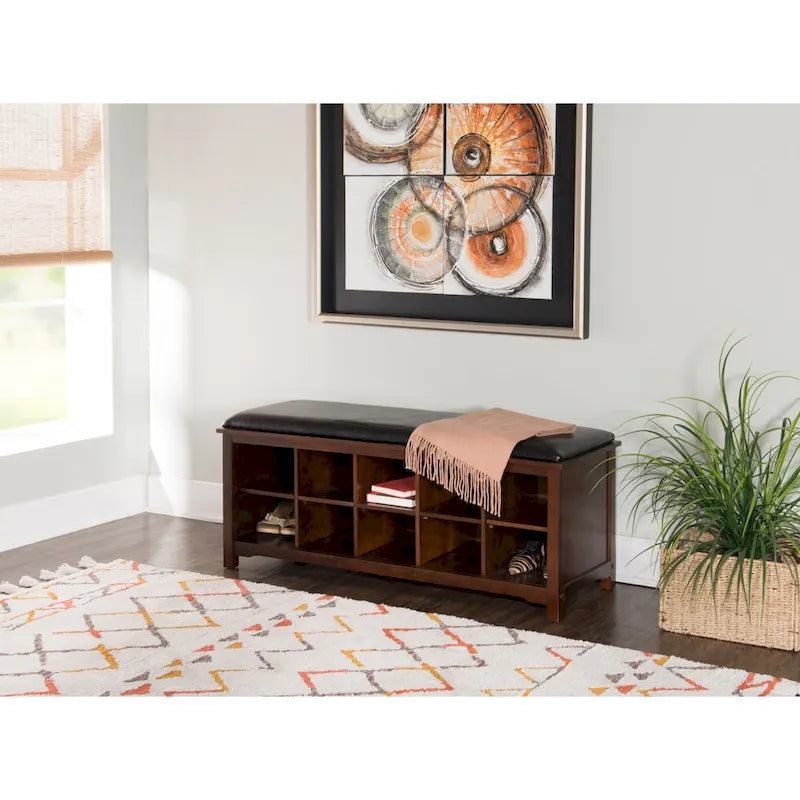 Banc rembourré avec dix compartiments de rangement - 45 - marron