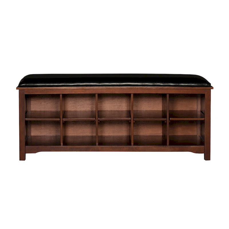 Banc rembourré avec dix compartiments de rangement - 45 - marron