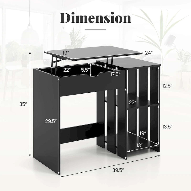 Lift Top Computer Desk Standing Desk with Hidden Compartments