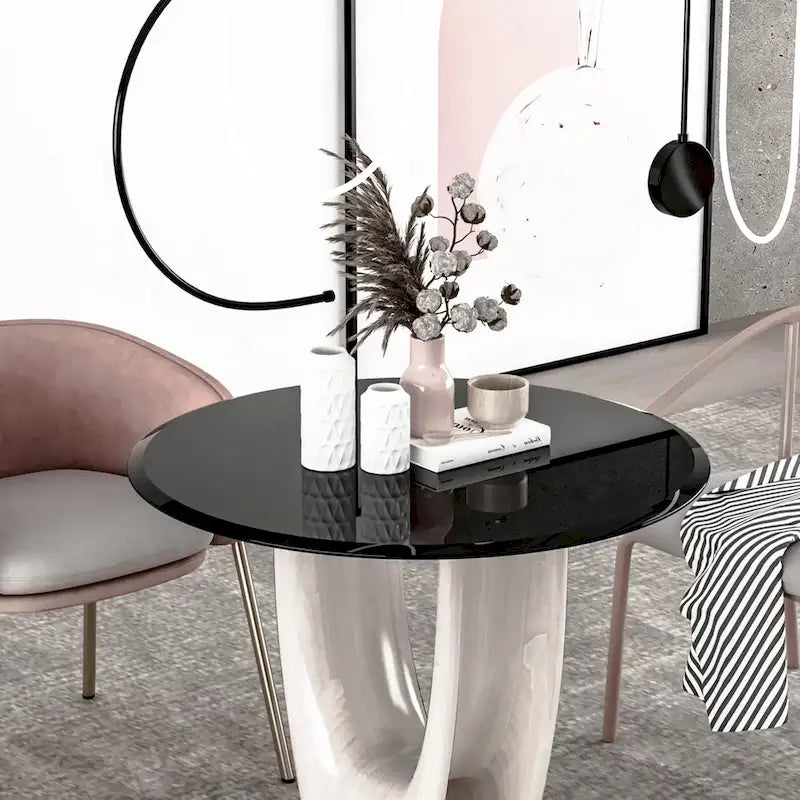 Runde Tischplatte aus gehärtetem Glas, schwarzes Glas, dicke abgeschrägte polierte Kante