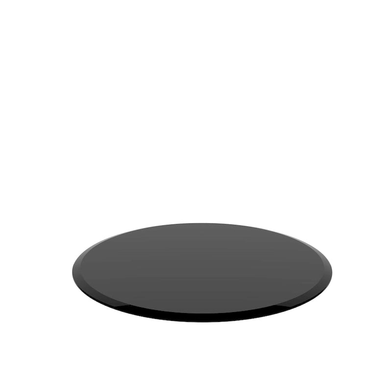 Runde Tischplatte aus gehärtetem Glas, schwarzes Glas, dicke abgeschrägte polierte Kante