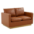 Modern Leather Loveseat With Gold Base & Cushions - 55.9