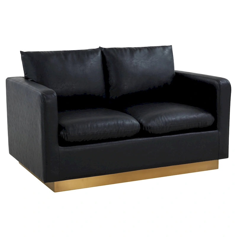 Modern Leather Loveseat With Gold Base & Cushions - 55.9